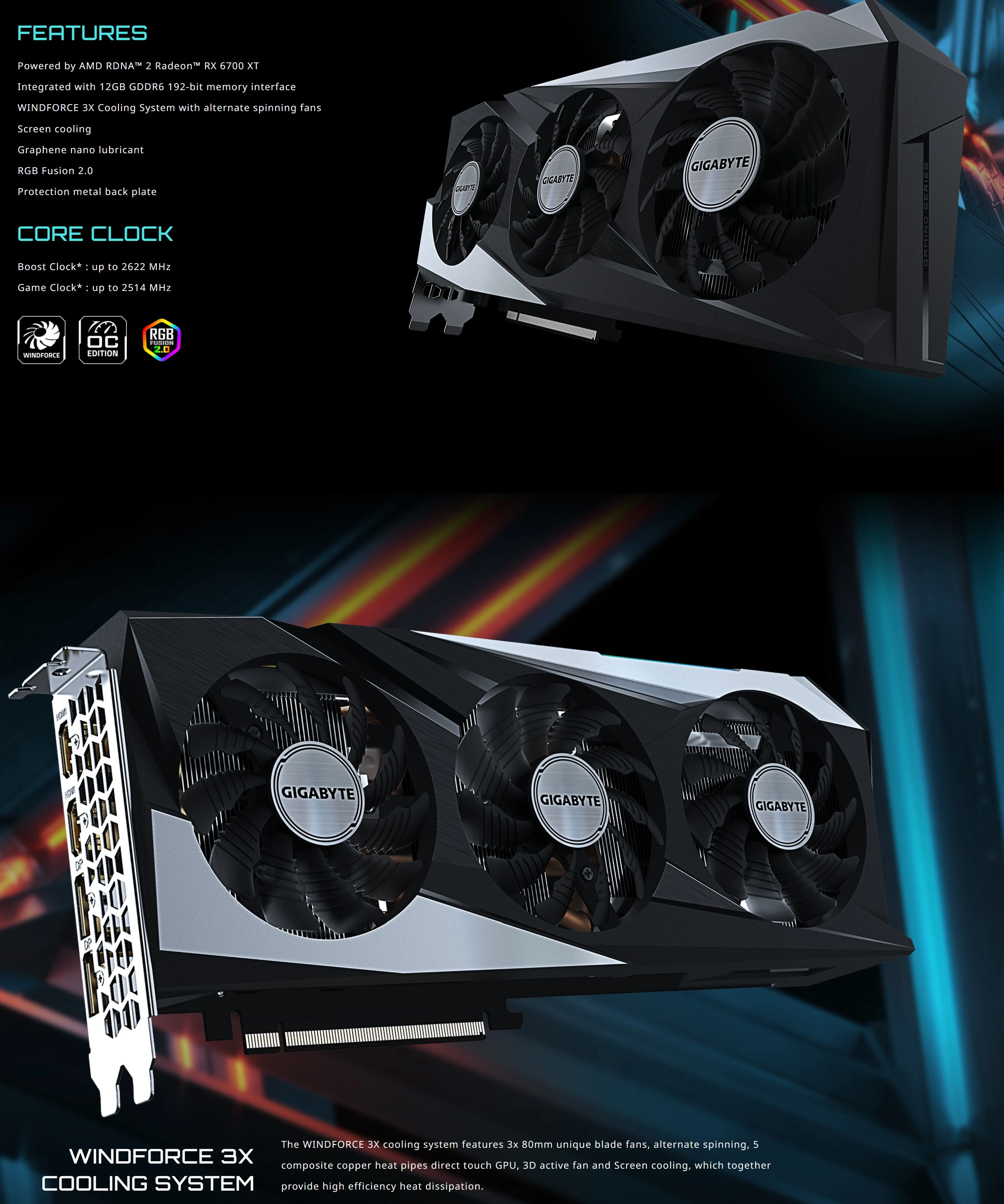 Мощна геймърска видеокарта GIGABYTE RX 6700 XT GAMING OC 12G.