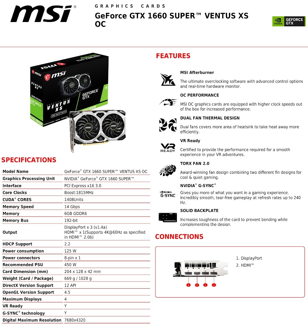 Геймърска видеокарта MSI GTX 1660 SUPER VENTUS XS OC 6GB.
