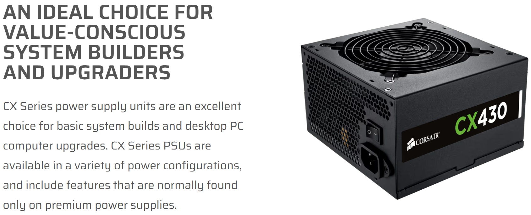 Тихо компютърно захранване Corsair CX430 80 Plus Bronze.