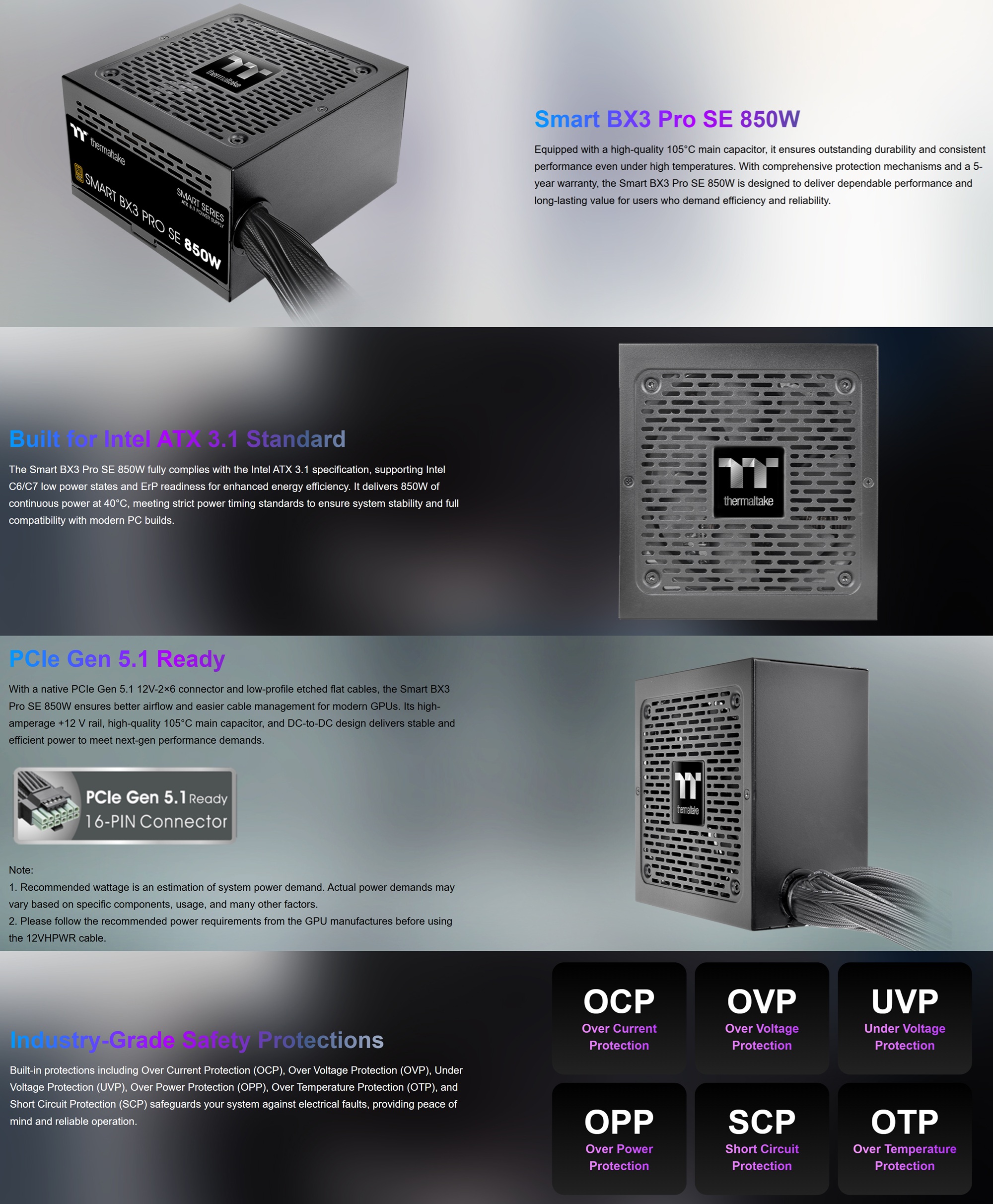 Захранващ блок Thermaltake Smart BX3 Pro SE 850W PCIe Gen 5.0.