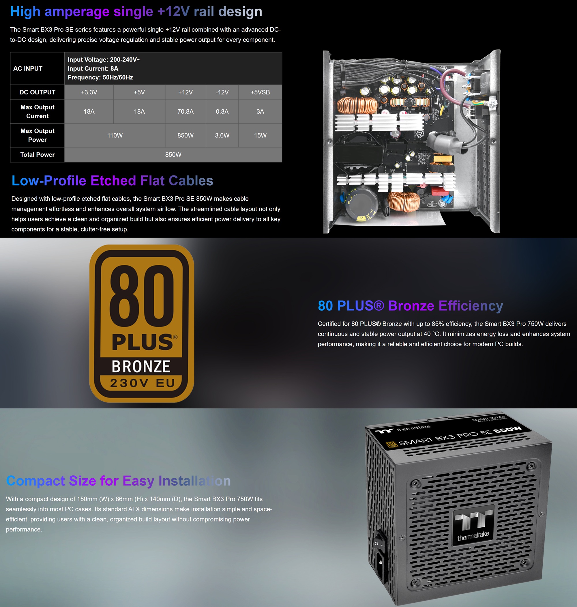 Захранване за компютър 850W Thermaltake Smart BX3 Pro SE ATX 3.0.