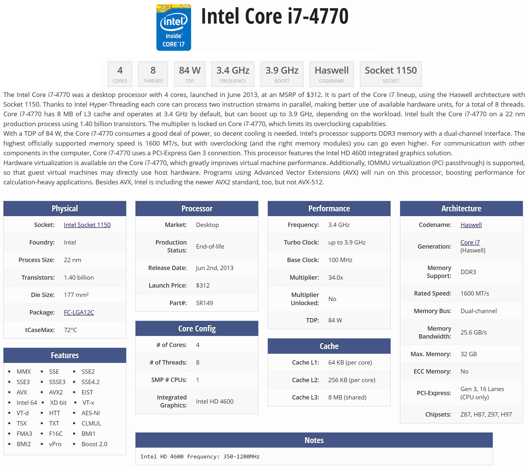 Мощен процесор Intel Core i7-4770 3.90GHz 4 ядра 8 нишки.
